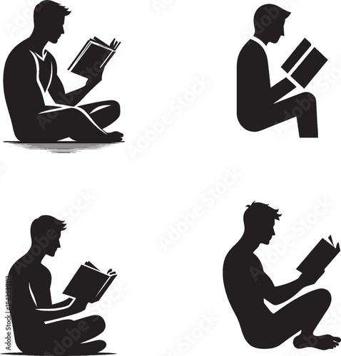 Silhouette of People Reading Books in Various Seated Poses