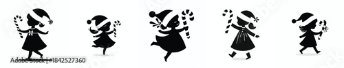 vector silhouette of a little girl carrying a candy cane
