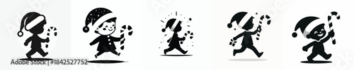 vector silhouette of a little boy carrying a candy cane