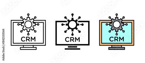 CRM Integration Icon stroke filled and colored icon set. Designed to represent customer relationship management connections, synced systems, linked platforms, and streamlined business data.