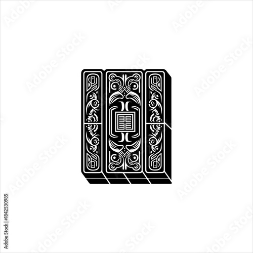 Mahjong tile shapes arranged as a clean black vector emblem design. Game icon concept