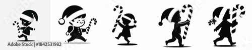 vector silhouette of a little boy carrying a candy cane