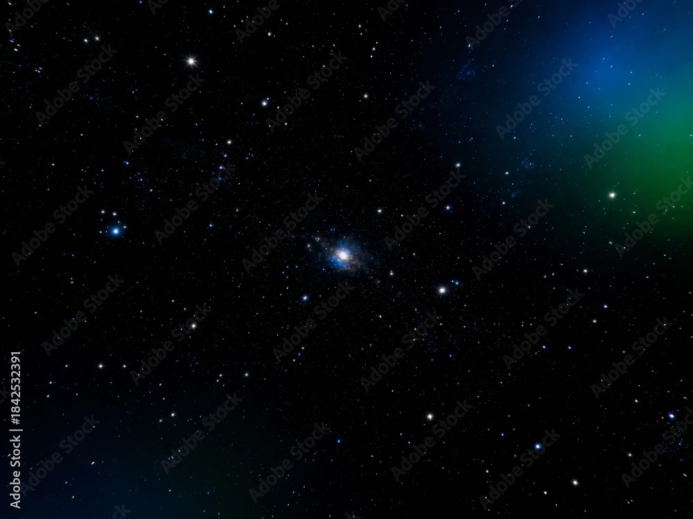 Fototapeta premium Starry night sky with distant galaxy and nebula glow