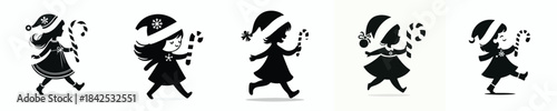 vector silhouette of a little girl carrying a candy cane