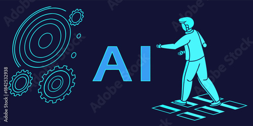AI neural network rendering, depicting machine learning nodes, big data analysis, and deep learning algorithms with high-tech circuit board elements.