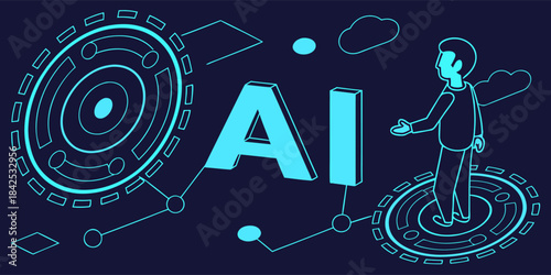 3D futuristic AI design with neural network, deep learning, and big data technology, highlighted by circuit board connections and sleek machine processing elements.