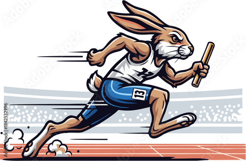 Sprinting Rabbit Athlete Running with Relay Baton Vector