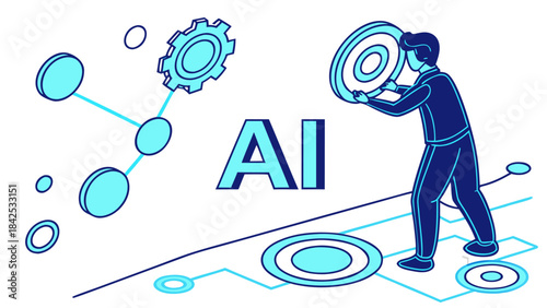 3D rendering of an AI neural network with deep learning algorithms, big data mining, and interconnected circuits on a futuristic machine board.