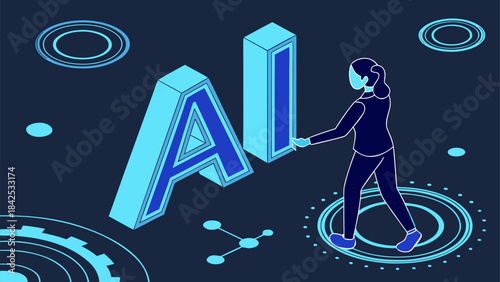 High-tech 3D rendering of AI neural network with interconnected machine learning algorithms, deep data processing, and futuristic circuit board elements.