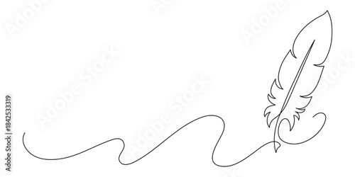 Feather pen drawing or writing. Continuous line drawing.