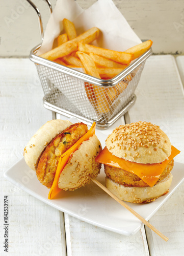 Mini vegetarian burger made from legumes and vegetables.