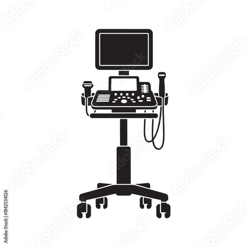 Ultrasound Machine Medical Diagnostic Equipment Silhouette Isolated on White