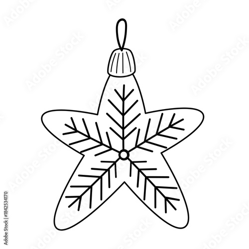 Star-Shaped Christmas Ornament Line Art with Snowflake Pattern – Festive Holiday Outline Design