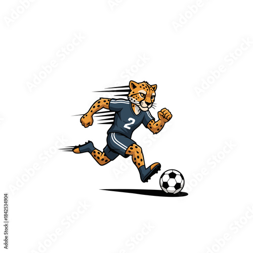 Cheetah Soccer Player Running Fast with Ball Vector Mascot
