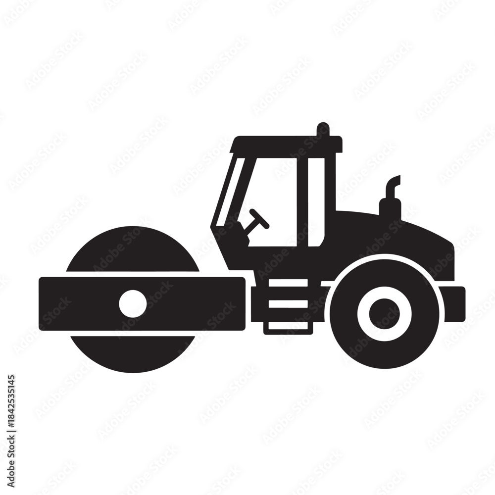 Fototapeta premium Road Roller Black Silhouette Icon Isolated on White