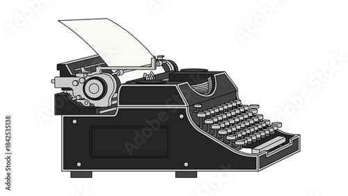 Vintage black typewriter with metal details for writing and editing purposes