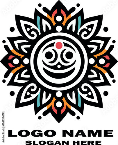 Abstract sun and floral vector design with decorative pattern .