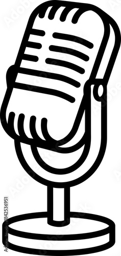 Retro vintage microphone icon. Sound recording, music, broadcast, radio, podcast concept. Black outline on white. Vector symbol for app, web design