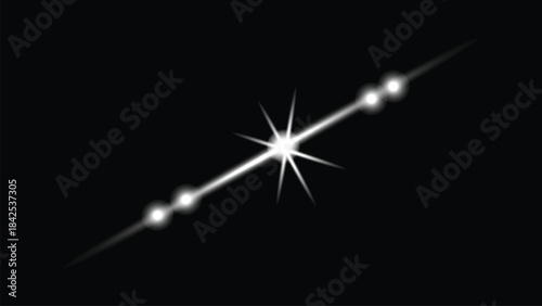 Diagonal Light Streak with Starburst and Orbs on Black