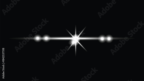 Horizontal Light Streak with Starburst and Orbs on Black