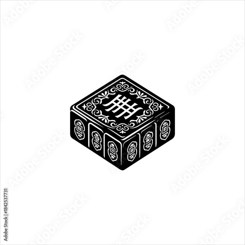 Mahjong tile shapes arranged as a clean black vector emblem design. Game icon concept
