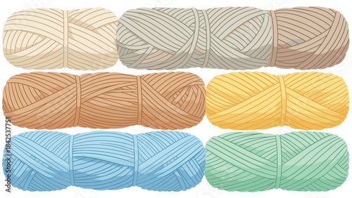 Colorful skeins of yarn in various pastel shades for knitting or crochet projects