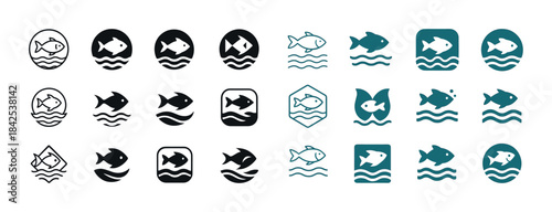 Collection of fish icons: various designs and styles