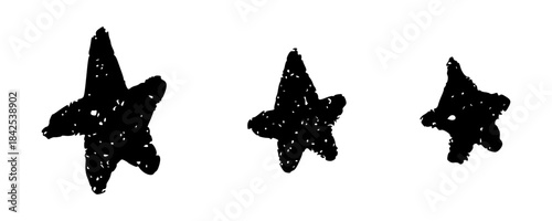 Hand drawn star doodles. Chalk kids signs. Perfect for Christmas designs, winter holidays, and festive greeting cards. Vector line art illustration with magical emphasis. Black chalk or crayon
