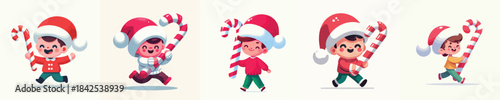 vector of a little boy carrying a candy cane