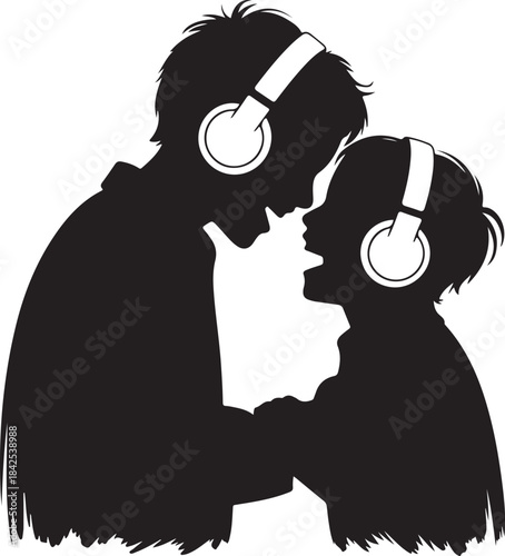 Couple sharing headphones and enjoying music together