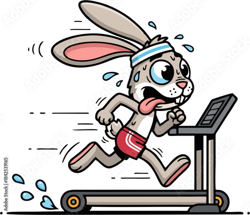 Energetic rabbit vigorously running on a treadmill, showing dedication to fitness and exercise
