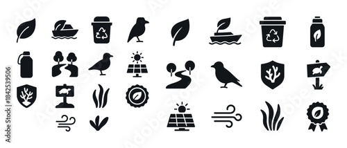 Eco-friendly icons set: nature, recycling, energy, wildlife, sus