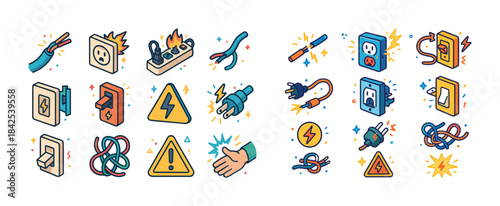 Electrical safety: outlets, plugs, cables, and danger symbols il