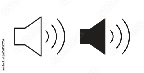 Volume icon in line design and solid black and white colors for designs