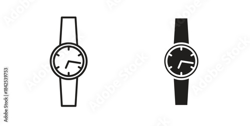 Watch icon in line design and solid black and white colors for designs