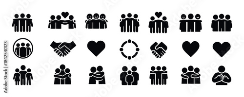 Group and relationship icons: friendship, teamwork, love, collab