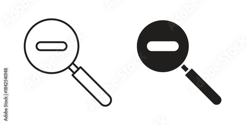 Zoom out icon in line design and solid black and white colors for designs