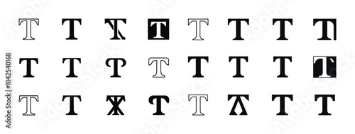 Diverse typography styles featuring variations of the letter t