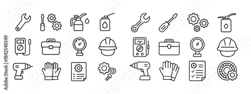 Tool and maintenance icon set featuring wrench, screwdriver, and