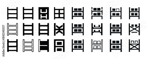 Set of various geometric chair icon designs in black and white