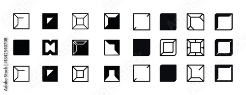 Geometric icon set: black and white shapes for digital design
