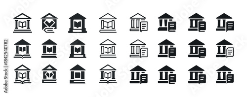Set of library icon variations in black and white