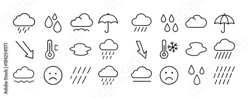 Weather icons collection: rain, clouds, umbrella, temperature, a