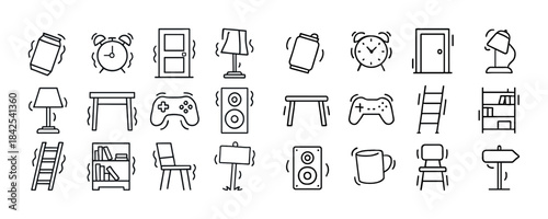 Black and white line art icons of everyday objects including fur