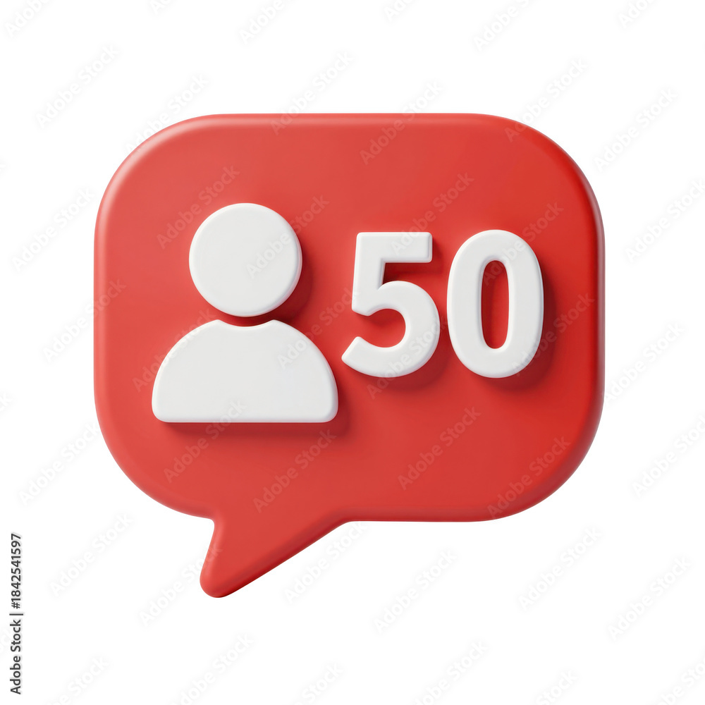 Fototapeta premium Red speech bubble with person icon and number 50.