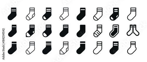 Collection of black and white sock icons in various styles