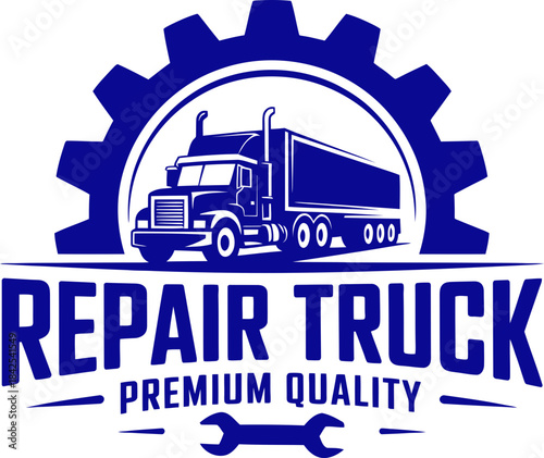 Truck Repair Logo with Gear and Wrench, Premium Quality Service