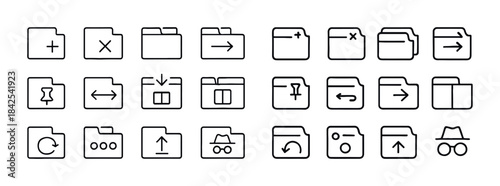 Twenty-one minimalist folder and file icons with various functio