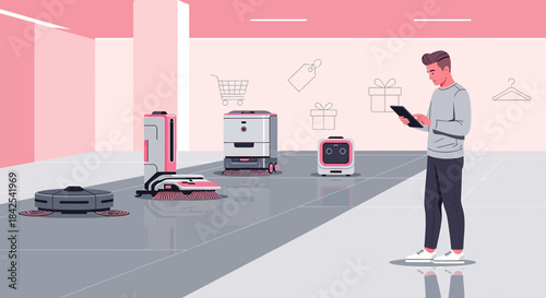 Technological Shopping Experience: A Man Exploring Autonomous Service Robots and Retail Innovations