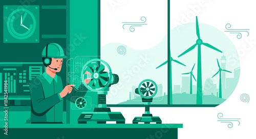 The future of energy innovative engineer monitoring wind turbine performance for sustainable power